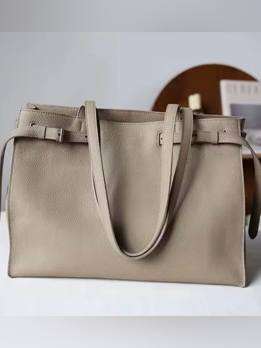 Classic Structured Tote Bag in Beige
